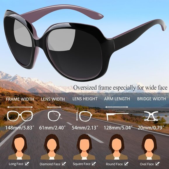 Women\'s Black Purple/Grey Trendy Polarized Driving Sun Glasses UV Protective